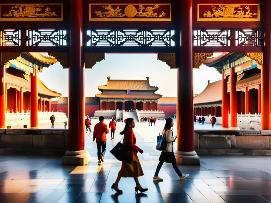 Un grupo de turistas explora la majestuosa Ciudad Prohibida en Beijing, reflejando la rica historia imperial china