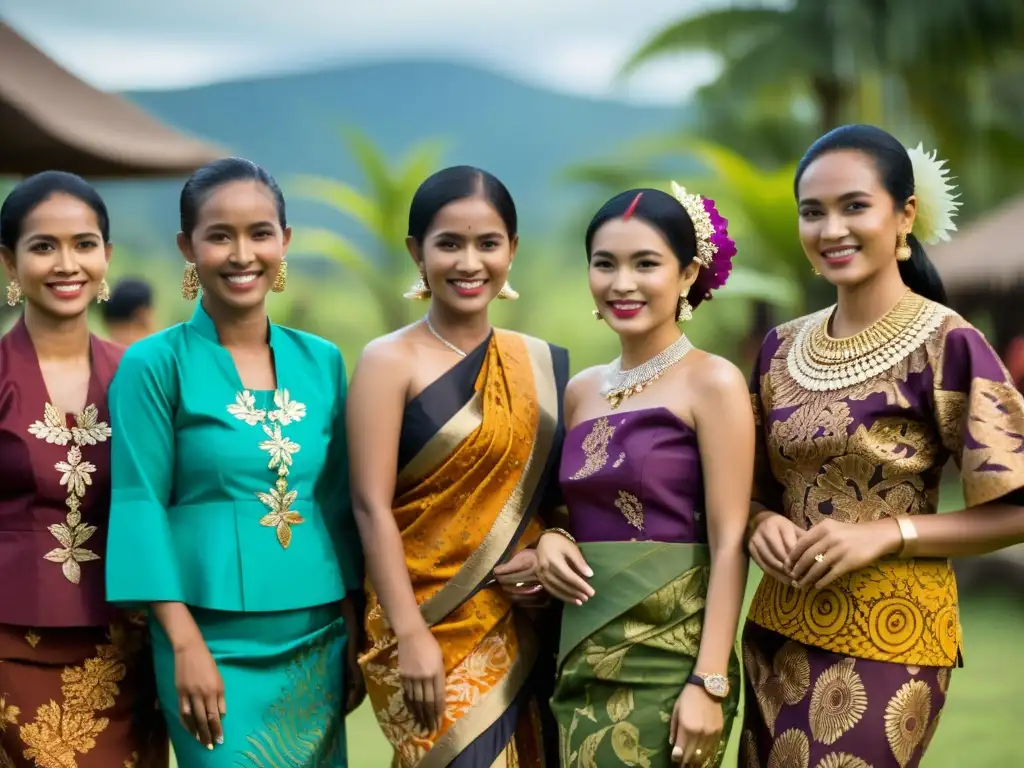 Grupo con vestimenta tradicional indonesia Batik en vibrantes colores, inmersos en celebración cultural