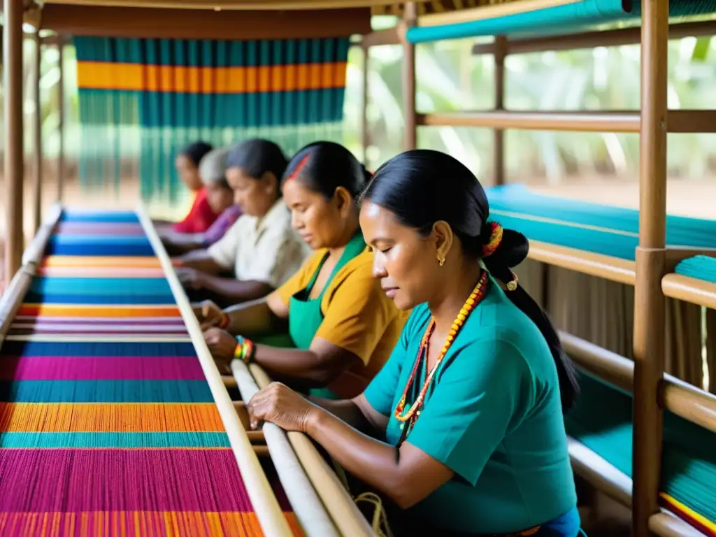 Hábiles artesanos tejedores de textiles del Pacífico celebración cultural en alta resolución, mostrando el rico patrimonio cultural y la destreza artesanal