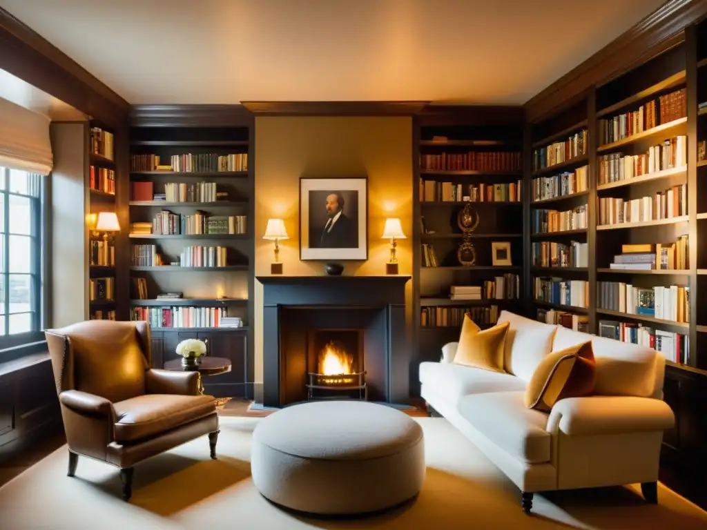 Hermosa biblioteca de hotel para amantes de la literatura, con estanterías repletas, sillones acogedores y ambiente tranquilo