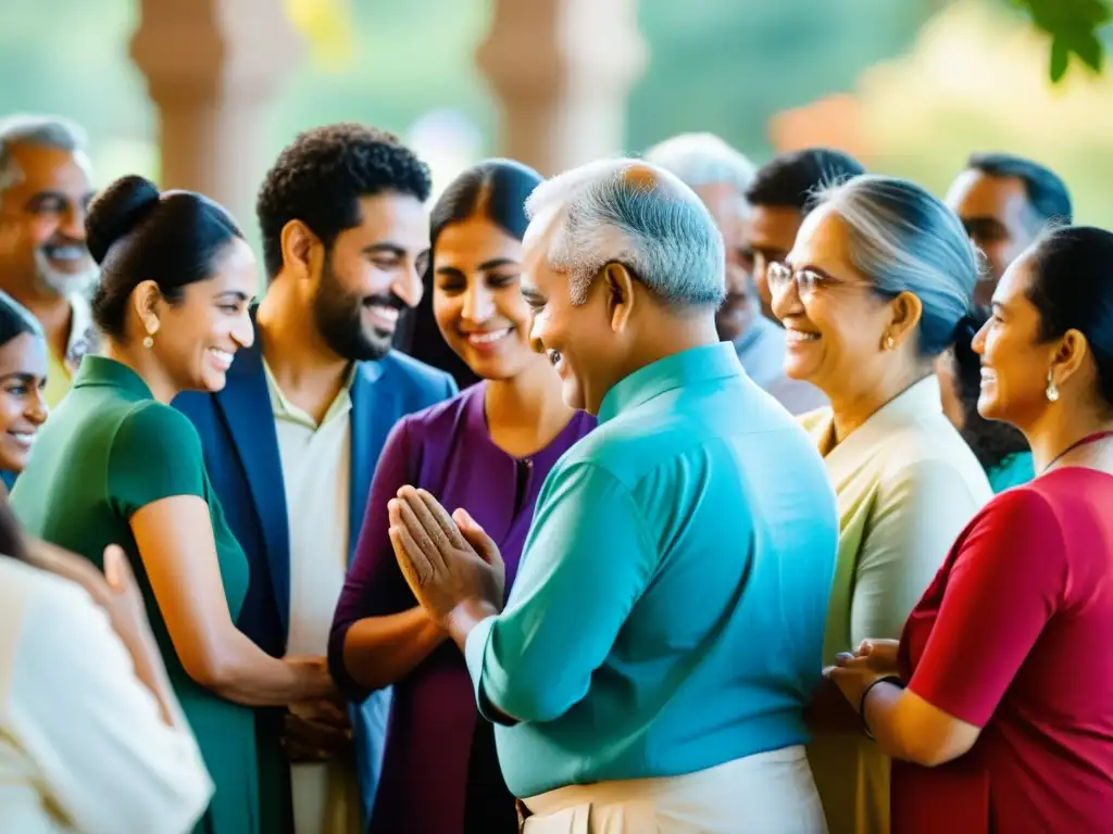 Una hermosa imagen de miembros diversos de la comunidad Bahá'í participando en una reunión espiritual, transmitiendo armonía y unidad