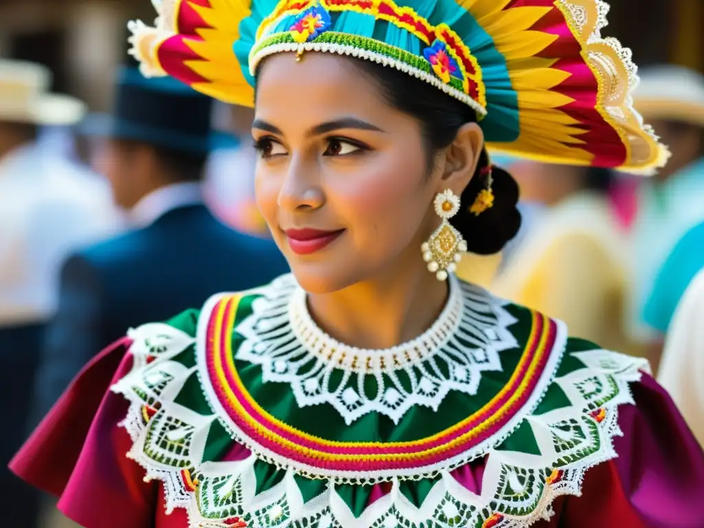 Una hermosa pollera panameña exhibida durante un festival cultural, mostrando la historia y evolución de la pollera en Panamá