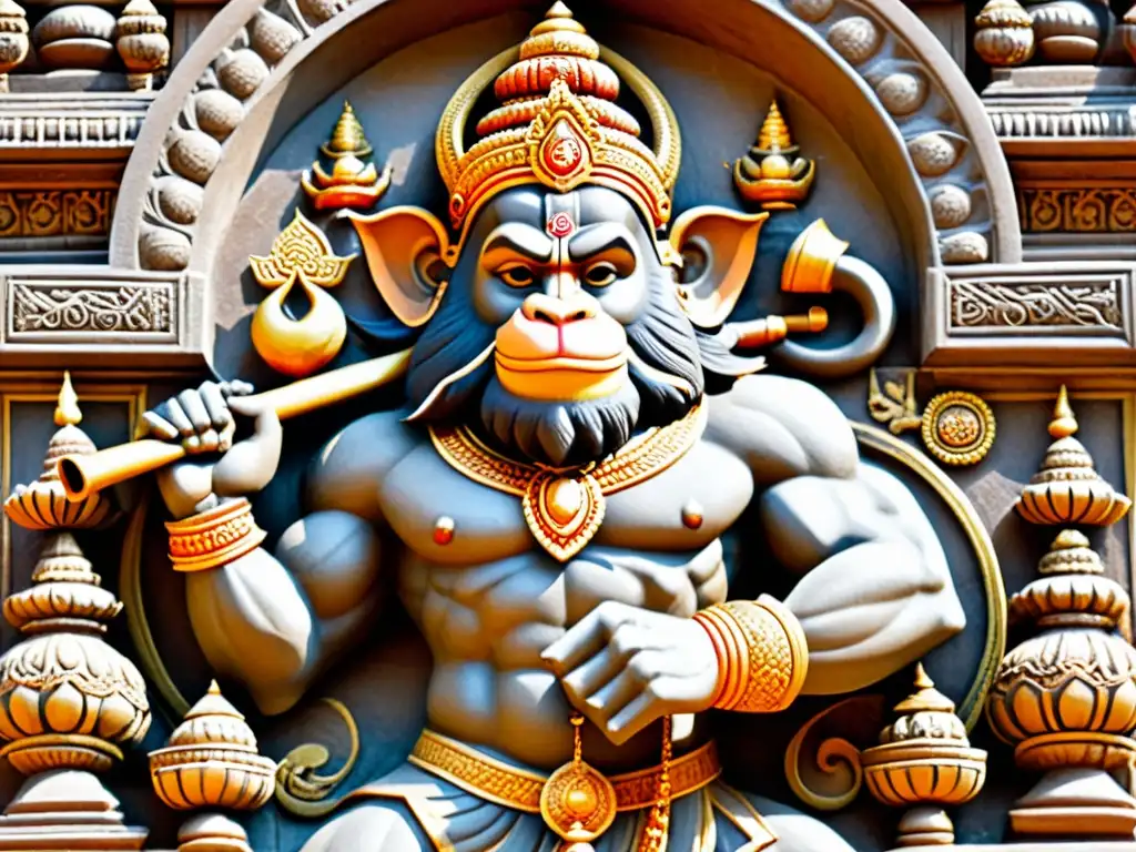 Hermosa talla de Hanuman, el Dios mono, en un templo hindú de la India