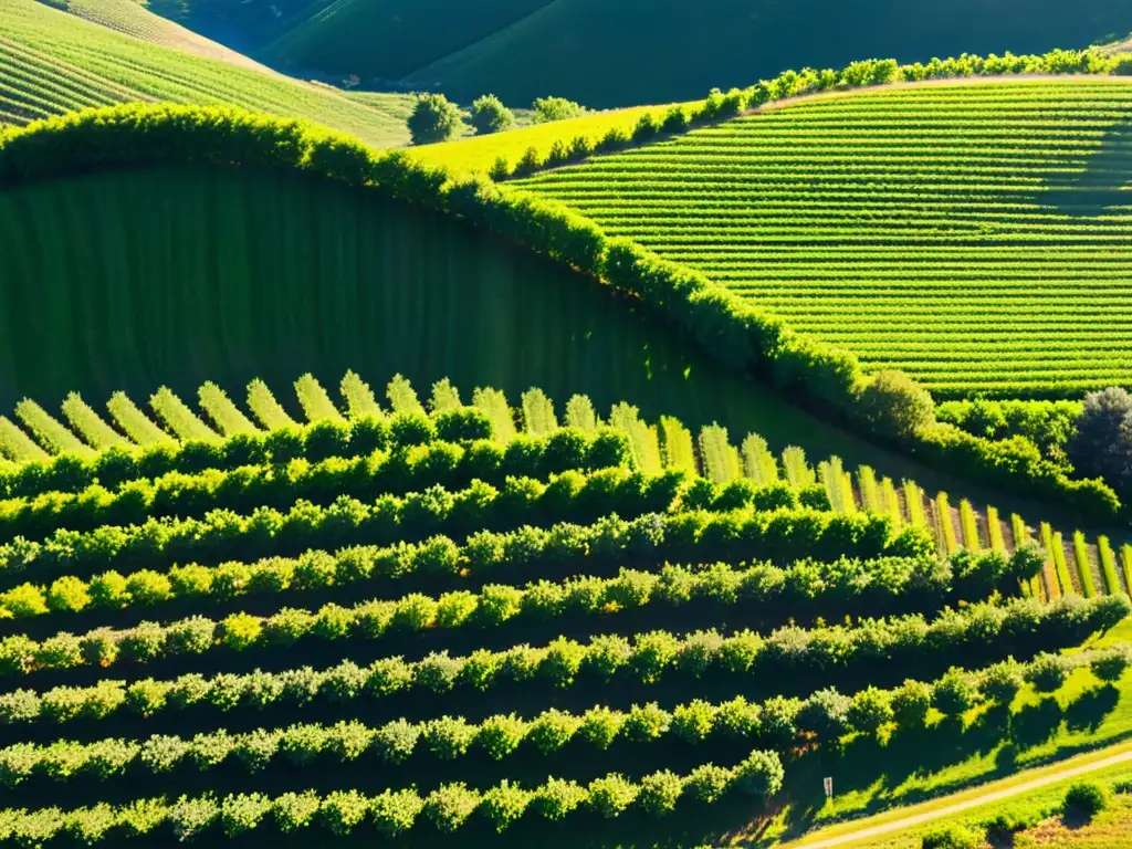 Historias embotelladas: viñedos verdes se extienden en armonía con la naturaleza en una región diversa de vino