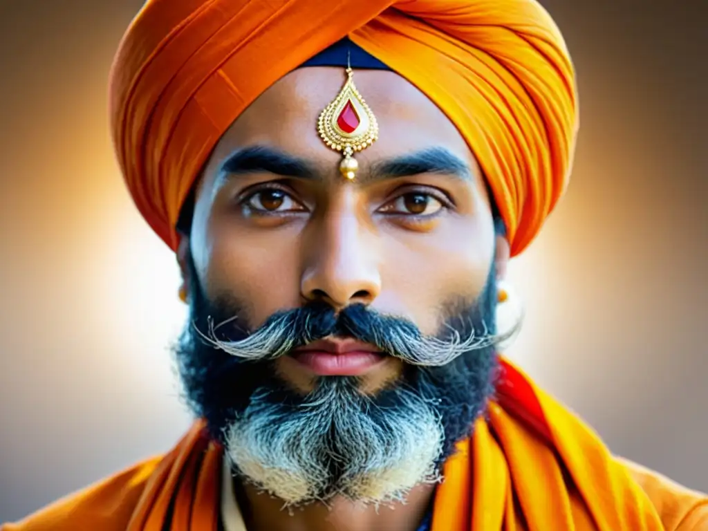 Un hombre Sikh con un Dastar naranja, reflejando el significado Dastar comunidad Sikh y la fuerza de su cultura