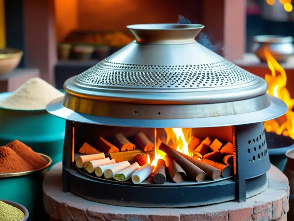 Un horno tandoor tradicional en un animado mercado indio