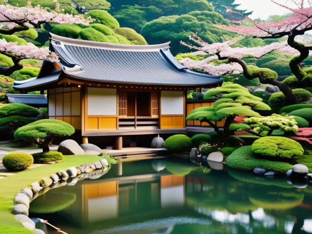 Hospedaje en casas de samurais Japón: Una residencia samurái tradicional rodeada de exuberante naturaleza, con jardín y estanque de koi