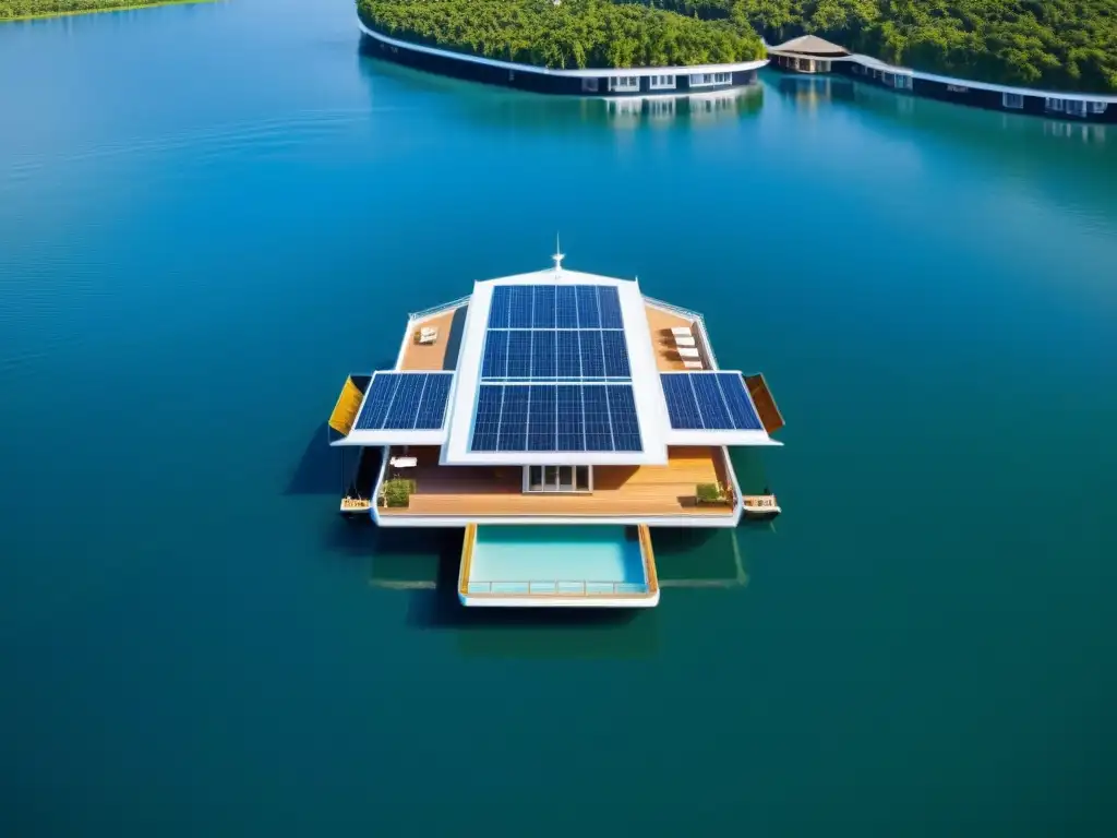 Un hotel flotante moderno en armonía con hoteles flotantes tradicionales modernos, rodeado de agua y cultura local