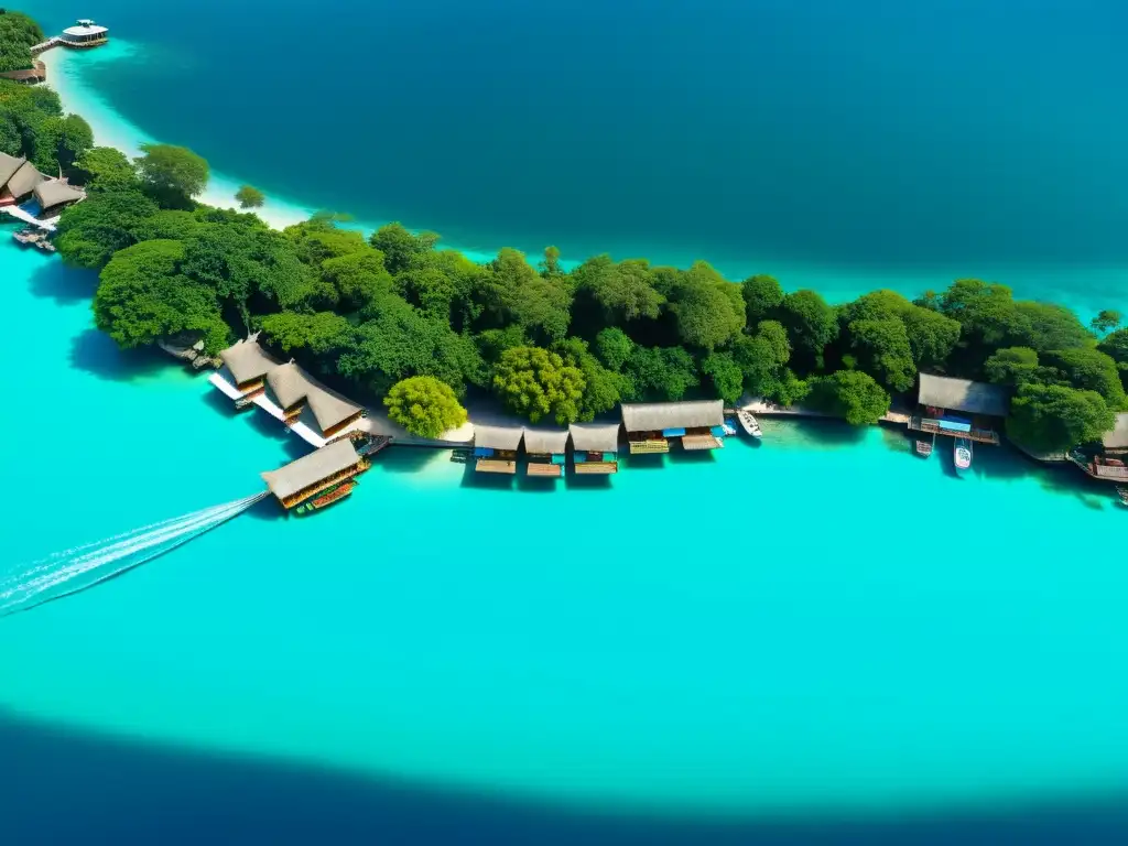 Hoteles flotantes tradicionales modernos rodeados de aguas turquesas y cultura local vibrante