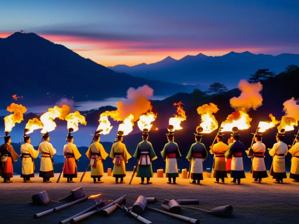 Una imagen cautivadora de un festival tradicional de fuego Shinto