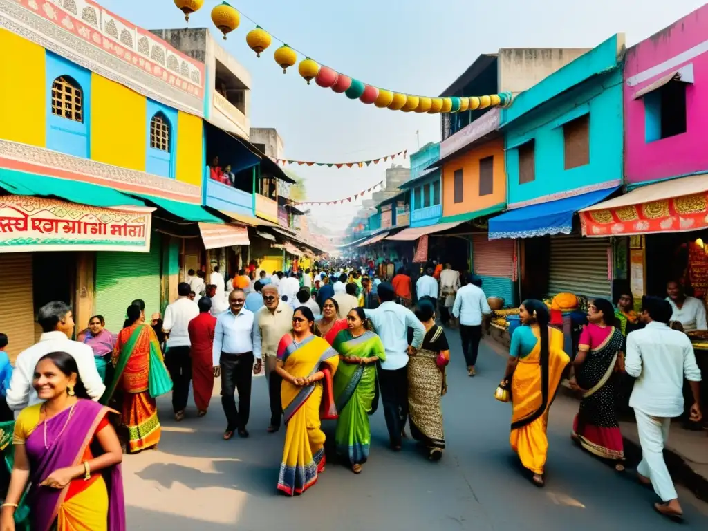 Imagen documental detallada de la vibrante Fiesta de los Pintores Madhubani Sankranti, con coloridas pinturas y bullicio festivo