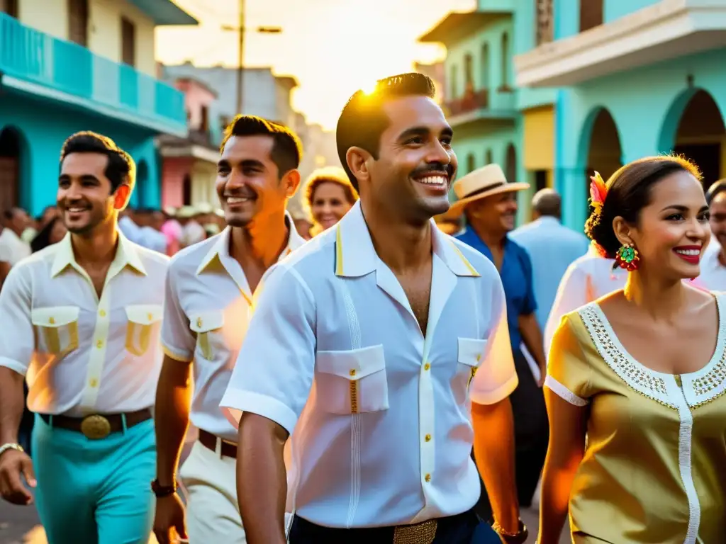 Imagen documental de festival callejero cubano con Guayaberas: tradición cultural cubana mundial