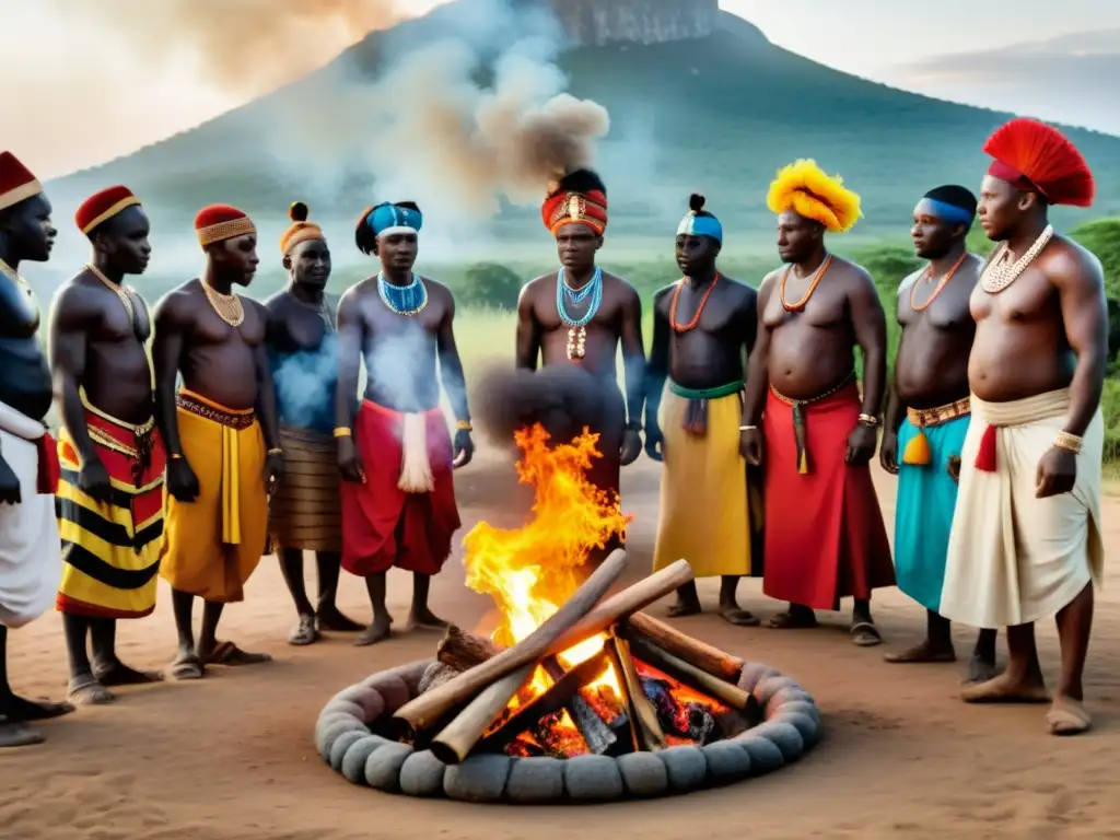 Imagen documental de rituales ancestrales de África Francófona: comunidad alrededor del fuego en ambiente rural