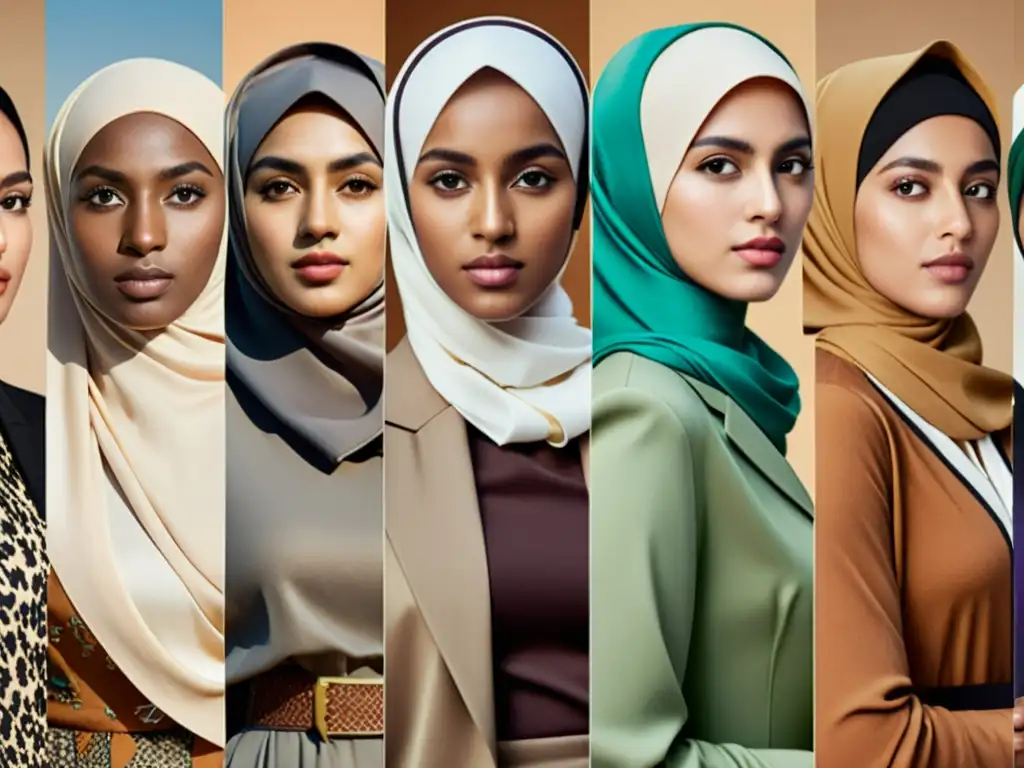 Imagen de la evolución del hijab como expresión: mujeres diversas lucen con confianza hijabs en variados estilos, reflejando identidad y moda