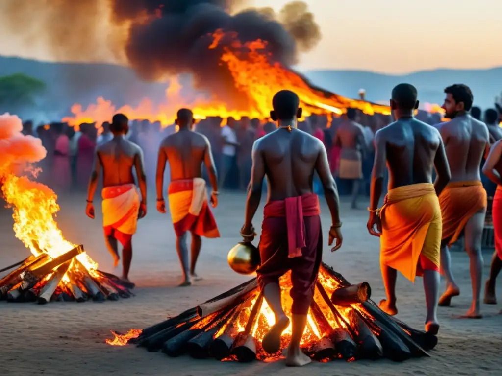 Imagen impactante del Festival Thimithi: devotos descalzos sobre brasas, demostrando fe ardiente y determinación