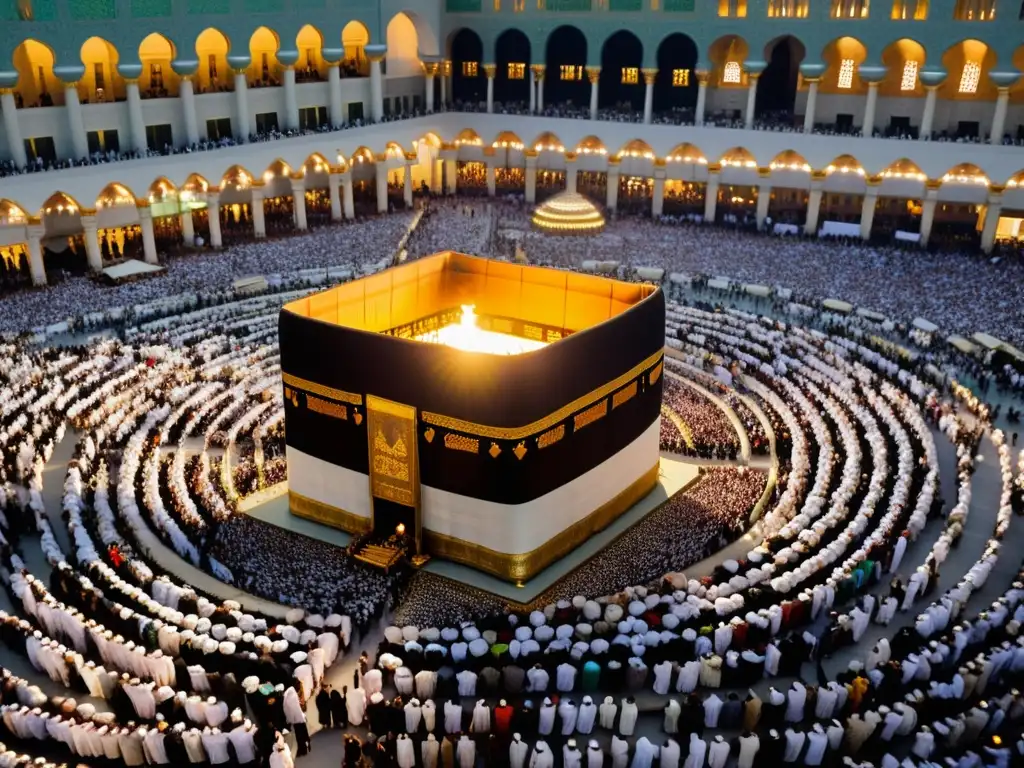 Una imagen impactante del Hajj en la Gran Mezquita de La Meca, capturando la devoción y diversidad de los peregrinos