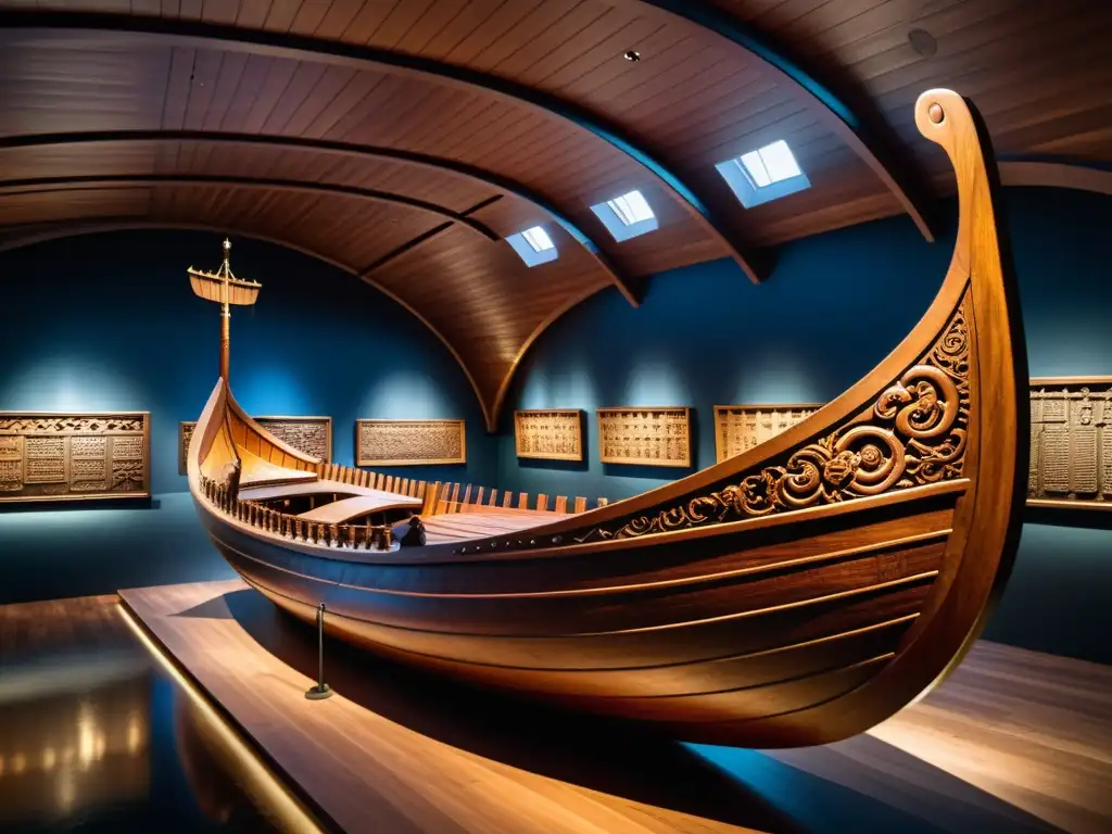 Una imagen impresionante del Museo del Barco Vikingo en Oslo, Noruega, muestra un barco vikingo bellamente conservado con intrincados detalles