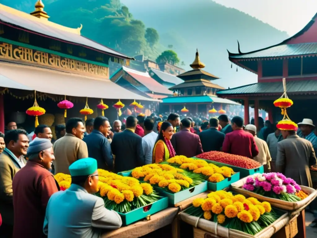 Imagen 8k vibrante del bullicioso Festival Dasain en Nepal, con tradiciones sagradas y coloridas vestimentas tradicionales