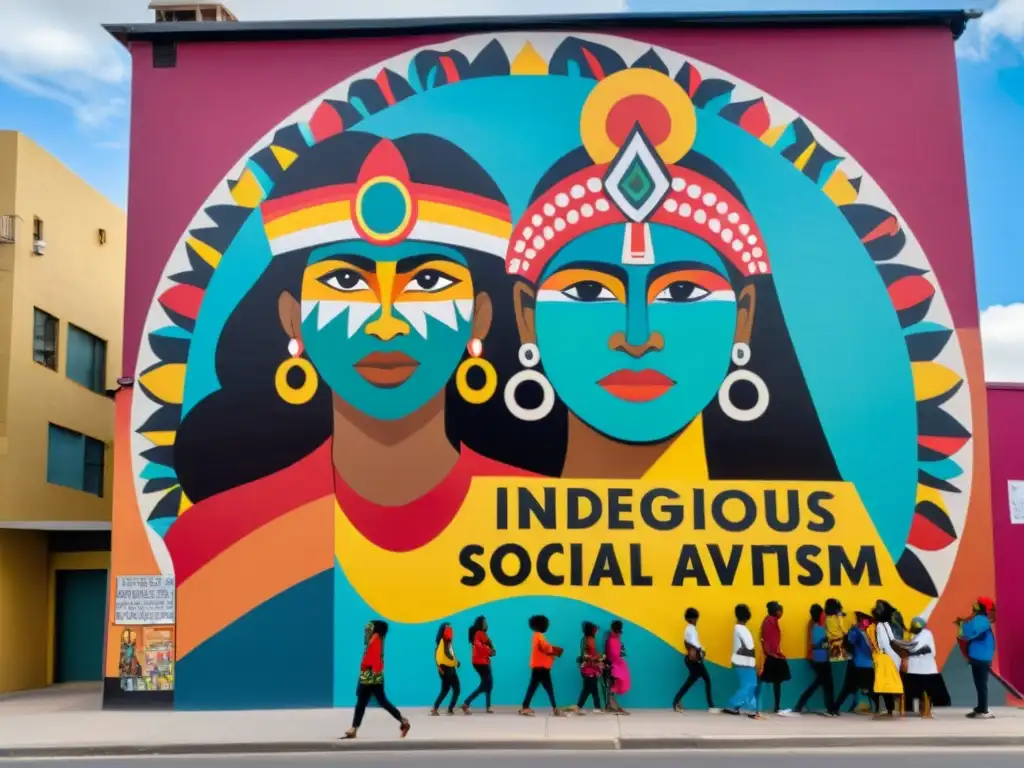 Un imponente mural urbano repleto de cultura e activismo social, creado por artistas étnicos contemporáneos