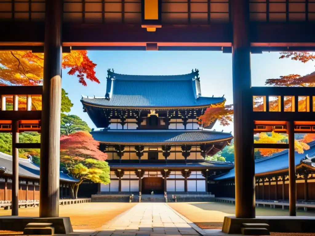 Imponente templo Todaiji en Nara, Japón, rodeado de vibrante follaje otoñal