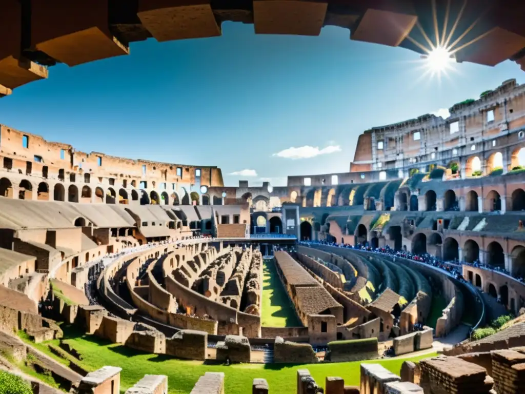 Una impresionante imagen de alta resolución estilo documental del icónico Coliseo en Roma, destacando su grandiosidad y legado histórico