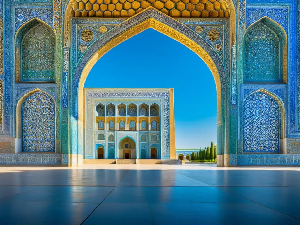 Una impresionante imagen de alta resolución de la Plaza Registán en Samarcanda, Uzbekistán, mostrando el intrincado trabajo de azulejos y la grandeza de las antiguas maravillas arquitectónicas