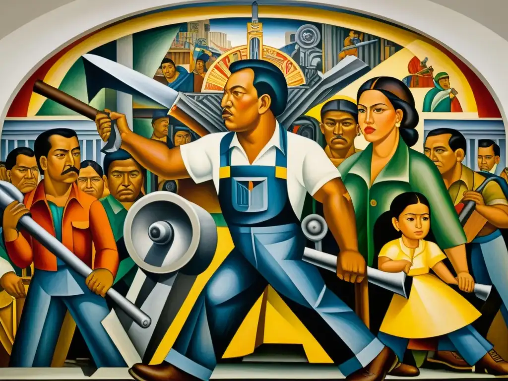 Un impresionante mural de Diego Rivera capturando el espíritu revolucionario del movimiento de los Murales de la Revolución Mexicana