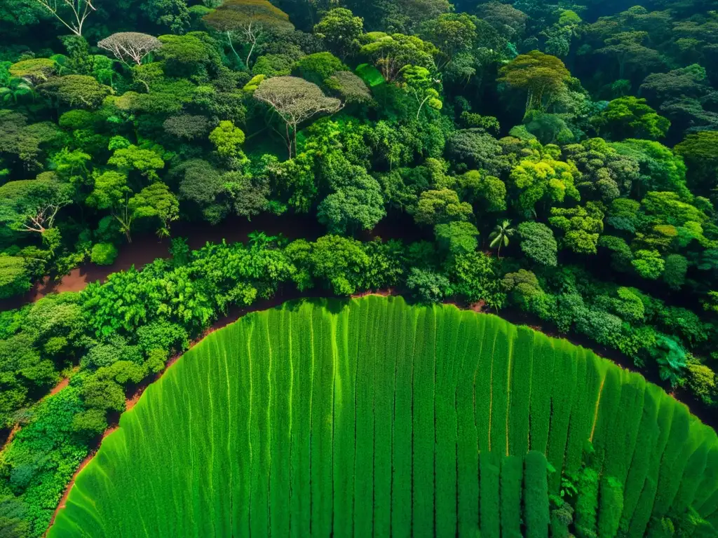 Una impresionante vista aérea de la exuberante y vibrante selva amazónica, con una diversidad de plantas y árboles de superalimentos