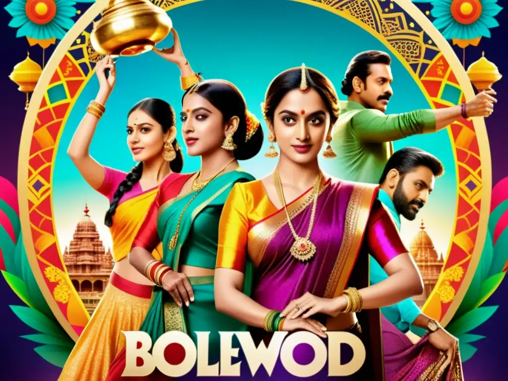 Influencias globales en Bollywood: sincretismo vibrante y colores tradicionales en un póster de película