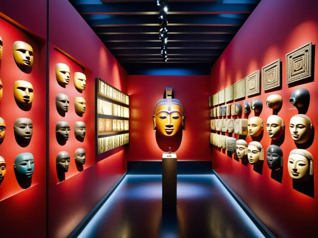 Interiores del Museo Quai Branly en París, exhibiendo una colección de arte étnico mundial