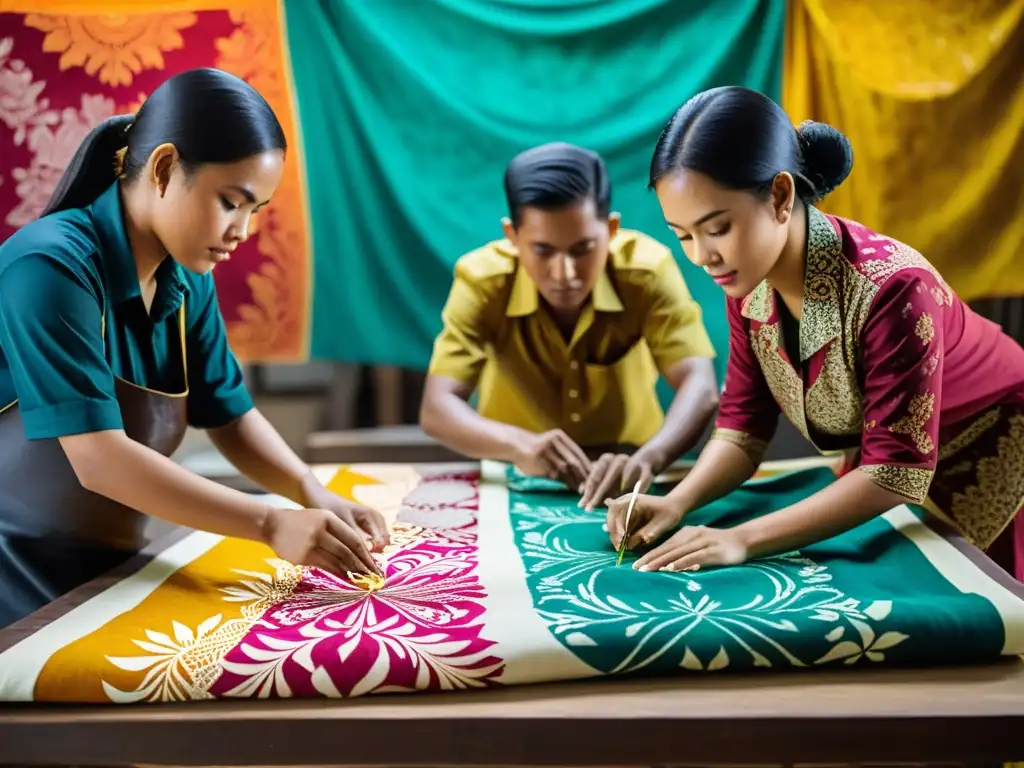 Jóvenes artesanos indonesios crean batik con tradicionales técnicas de teñido de cera