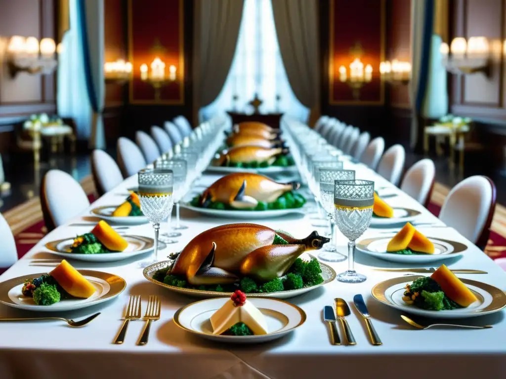 Una lujosa mesa de banquete con exquisita gastronomía de la nobleza global