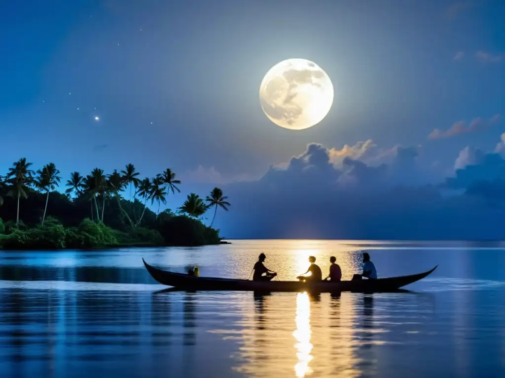 La luna llena brilla sobre el agua en Micronesia, en las Fiestas de la Luna Llena