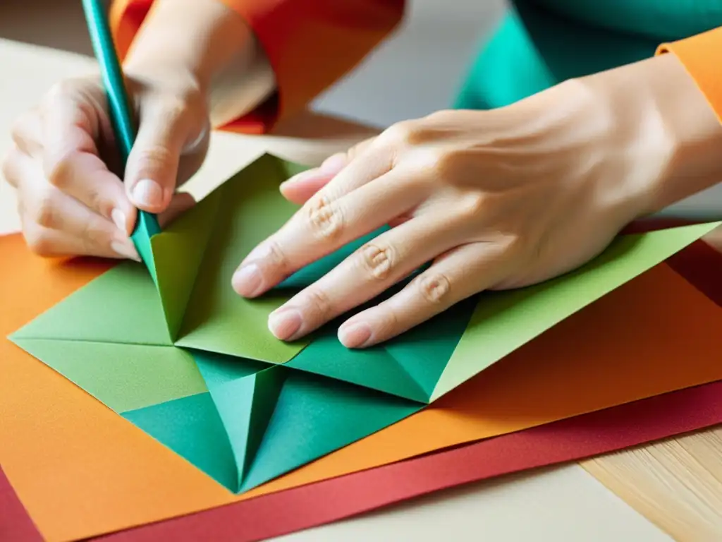 Un maestro origamista japonés trabajando con papel washi, reflejando la destreza y la belleza del origami