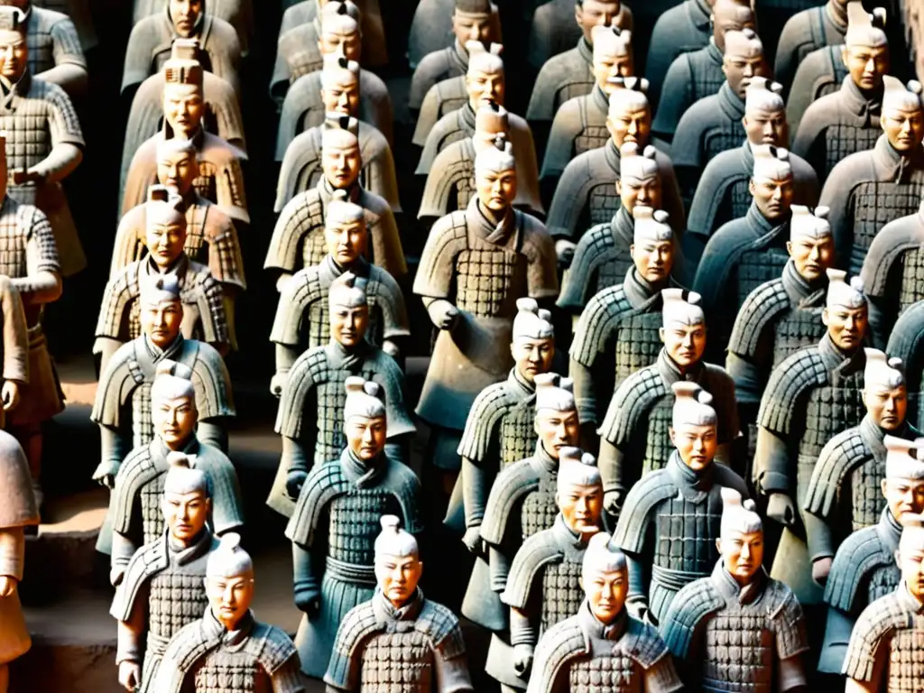 Los magníficos guerreros de terracota en Xi'an, China, con detalles intrincados y una atmósfera histórica y asombrosa