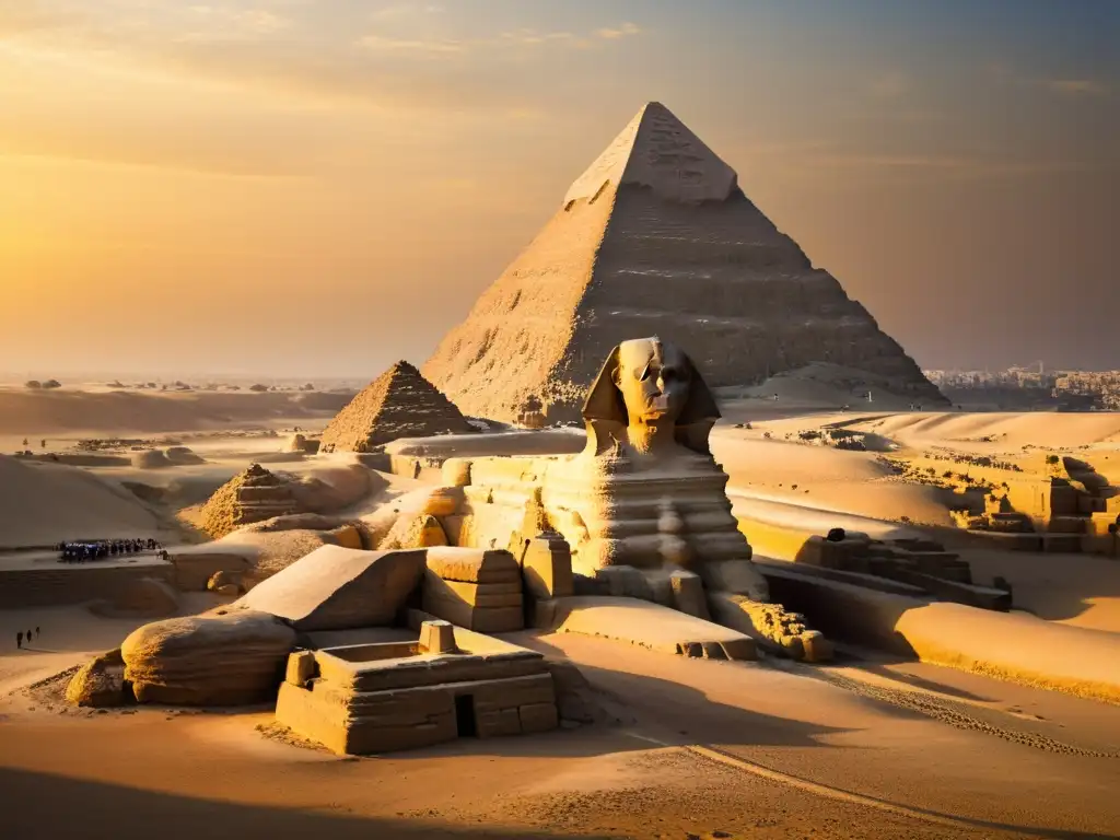 Majestuosa imagen del Gran Esfinge de Giza al atardecer, revelando secretos del antiguo Egipto y sus tradiciones culturales