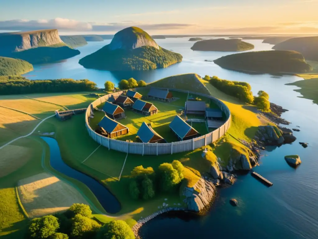 Majestuosas ruinas vikingas en Escandinavia, iluminadas por el cálido resplandor del atardecer