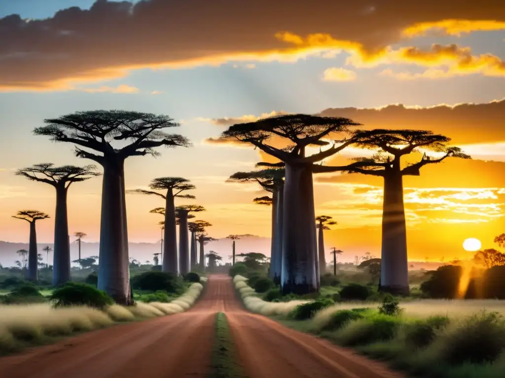 Los majestuosos baobabs de Madagascar en un atardecer vibrante