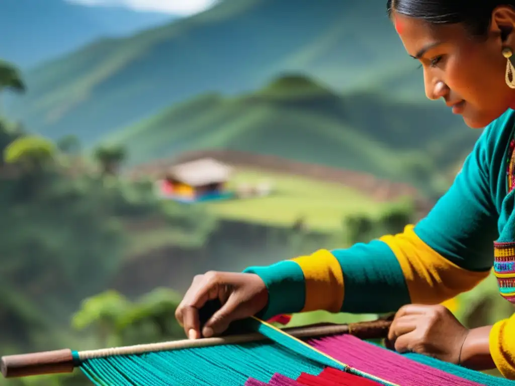 Manos expertas tejen en telar tradicional, reflejando la rica historia de Guatemala y su arte textil ancestral