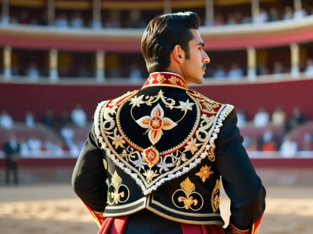 Un matador en traje de luces en el centro de la controversia cultural del toreo, expresando emoción y tradición