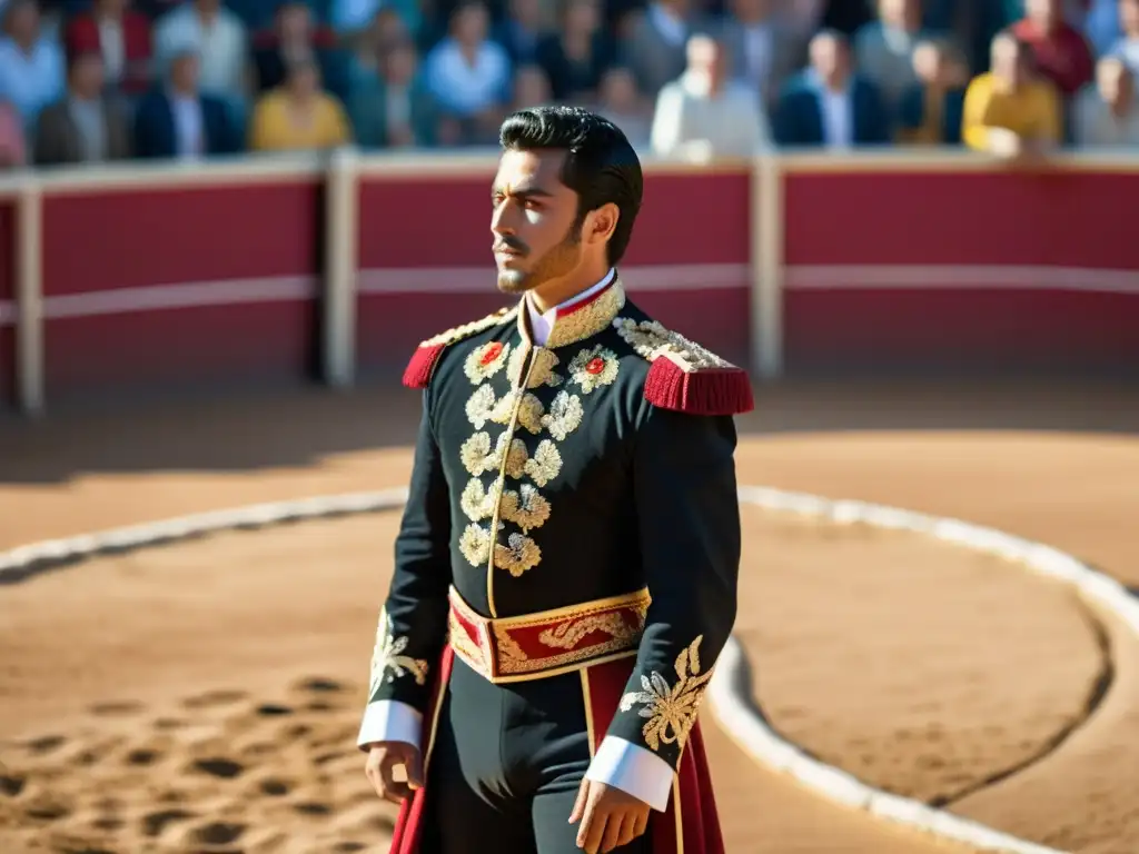 Un matador en traje de luces se destaca en el ruedo, reflejando la intensa atmósfera de una corrida de toros