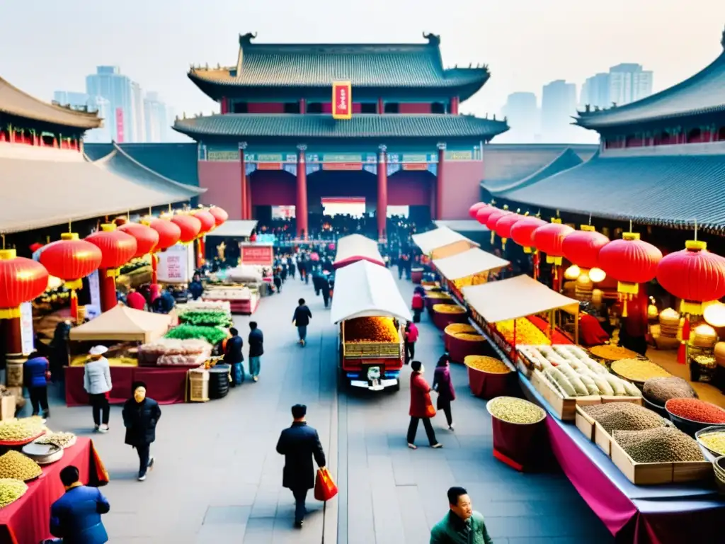 Mercado bullicioso en Xi'an, China: aromas y sabores de la Ruta de la Seda Mercado bullicioso en Xi'an, China, con puestos coloridos de especias, tés y comida callejera