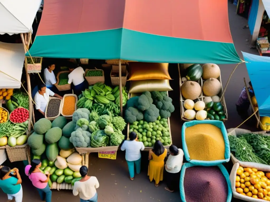 Un mercado bullicioso y colorido en un pueblo latinoamericano