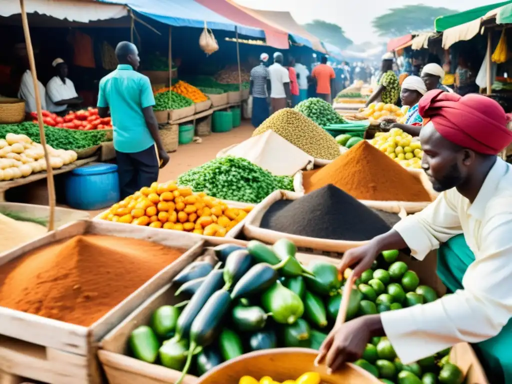 Un mercado bullicioso en Senegal muestra la diversidad culinaria y las costumbres alimentarias en África Francófona