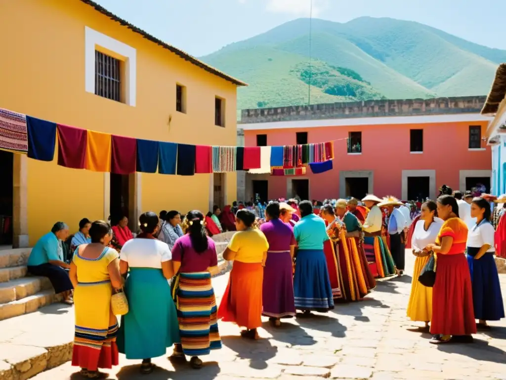 Mercado de Oaxaca con textiles tradicionales y música en vivo