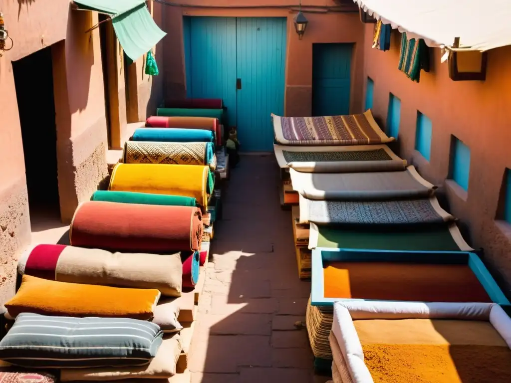 Mercado tradicional en Marrakech, Marruecos, repleto de colores vibrantes y productos exóticos