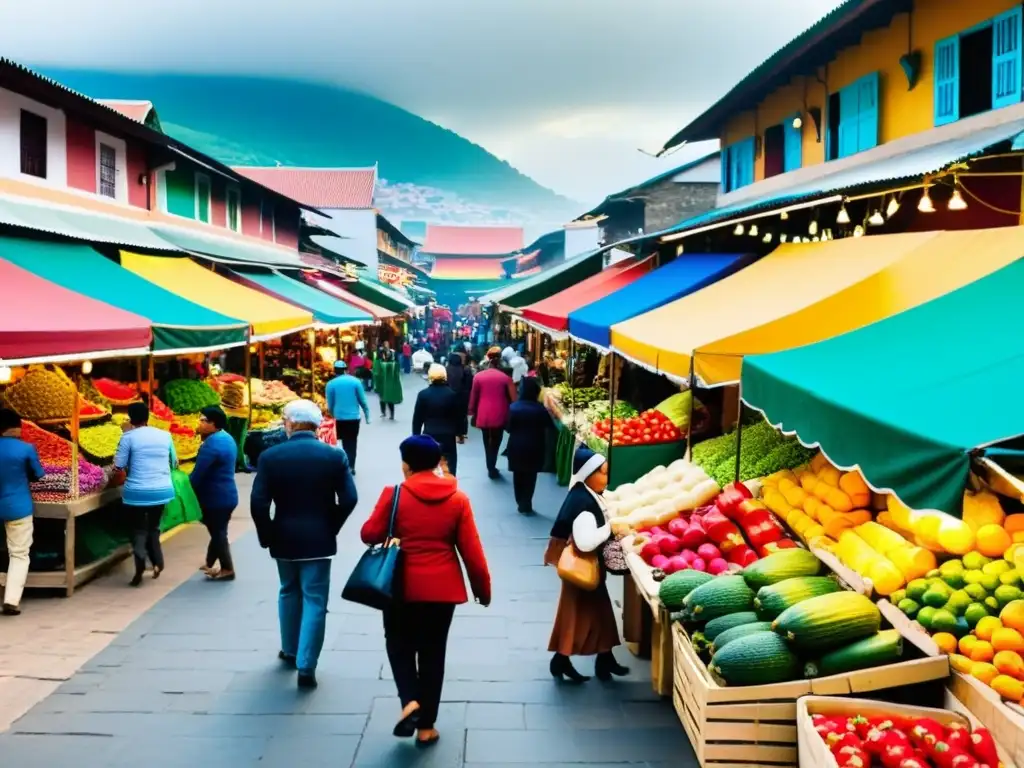 Mercados tradicionales del mundo: Un bullicioso mercado tradicional en una ciudad vibrante y colorida, lleno de diversidad y energía auténtica