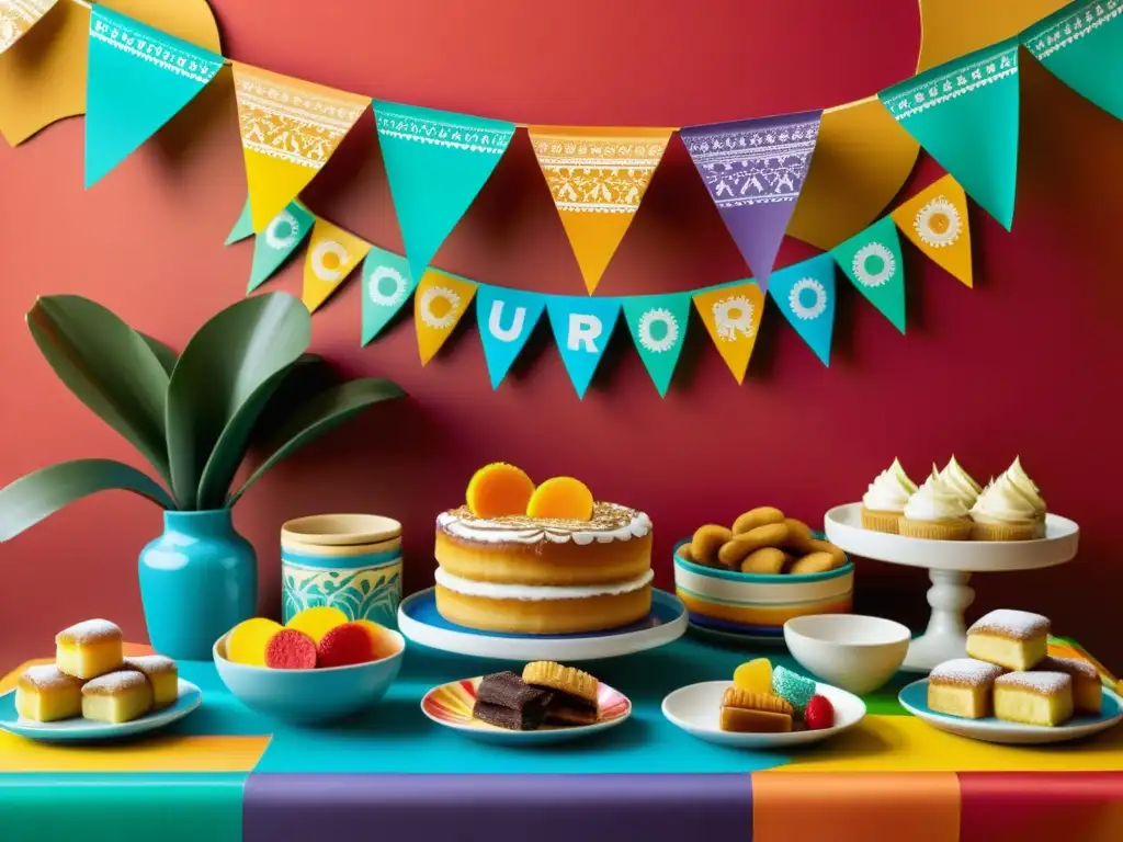 Una mesa de postres mexicanos tradicionales con churros, flan, pastel tres leches y conchas