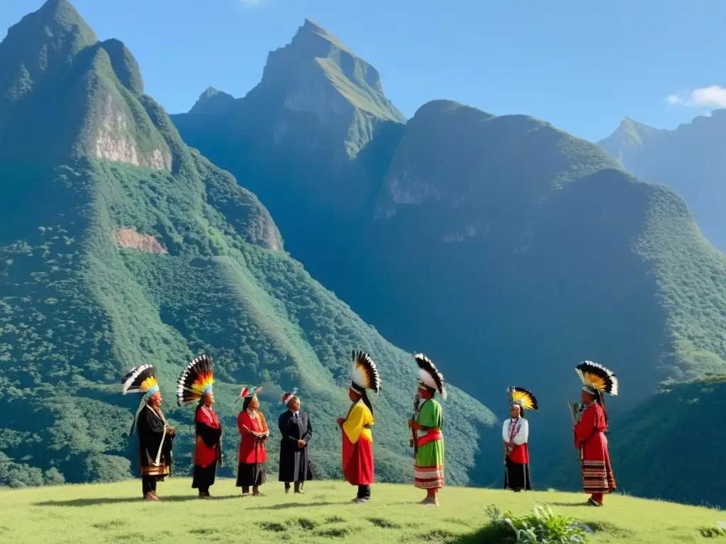 Miembros de comunidad indígena protegen su sitio sagrado ante cambio climático en montañas verdes y cielo azul