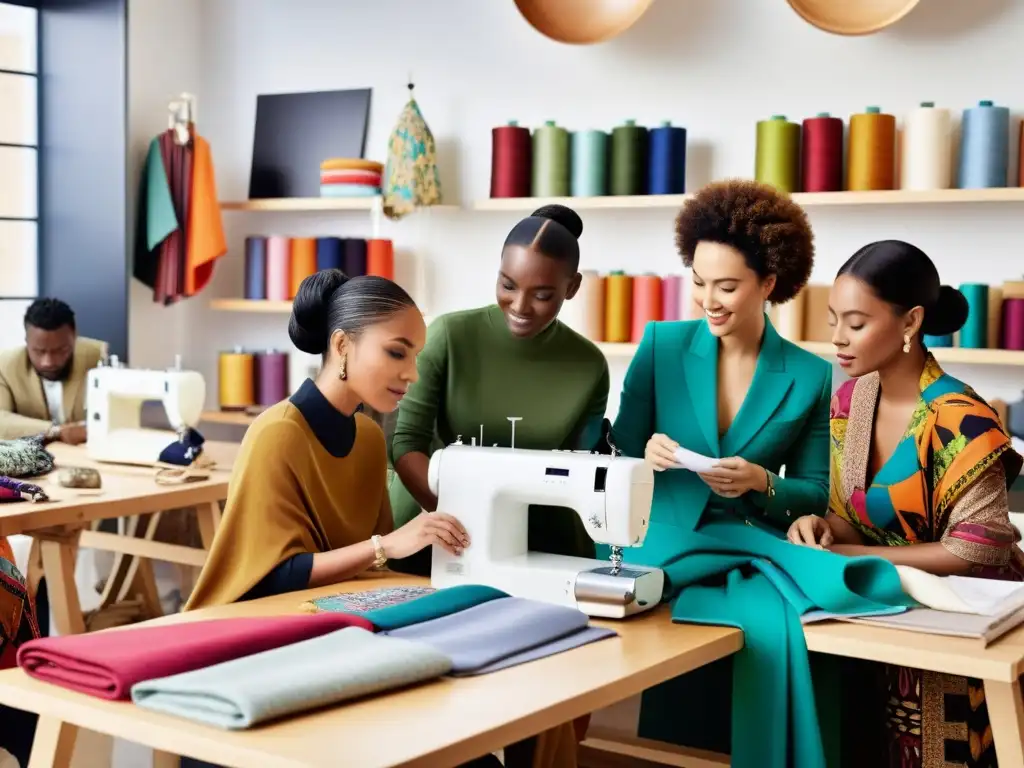 Moda internacional: diseñadores vanguardia étnica colaboran en atelier lleno de energía creativa y diversidad cultural